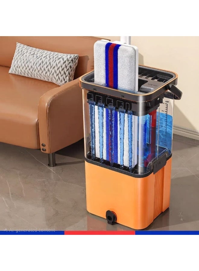 Smart anti-break cleaning bucket with flat mop and hands-free wringing system – orange - Image 4